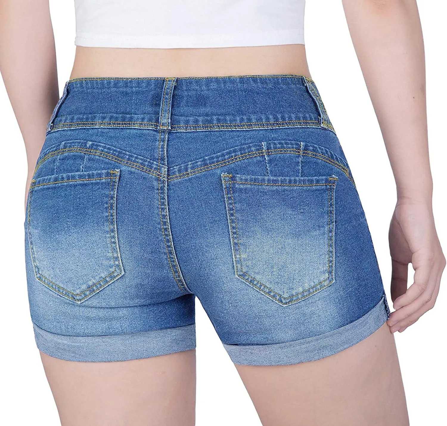 Govc Women Casual Summer Mid Waist Stretchy Denim Jean Shorts Junior Short Jeans