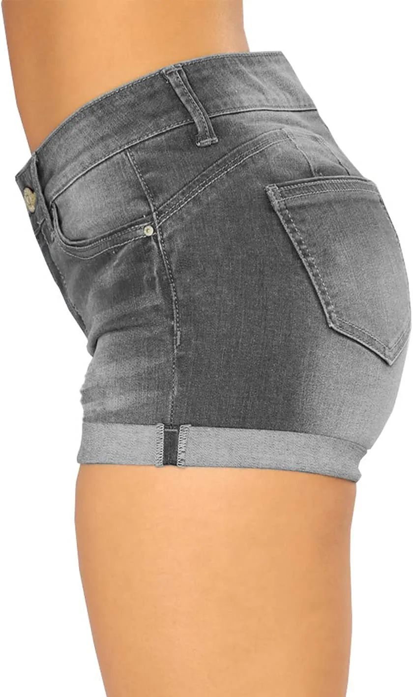 Govc Women Casual Summer Mid Waist Stretchy Denim Jean Shorts Junior Short Jeans