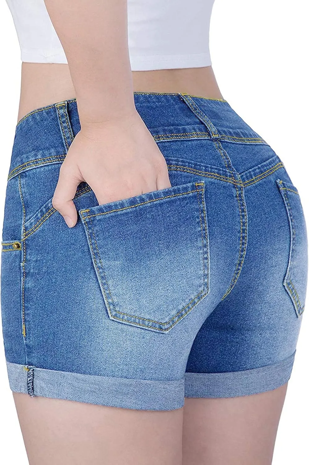 Govc Women Casual Summer Mid Waist Stretchy Denim Jean Shorts Junior Short Jeans