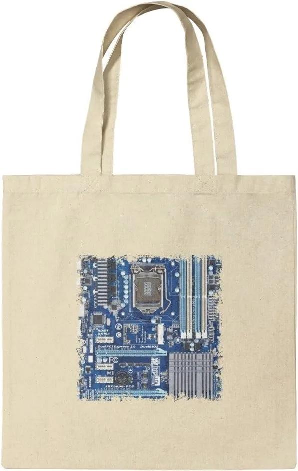 GRAPHICS & MORE Blue Computer Motherboard Processor CPU Grocery Travel Reusable Tote Bag
