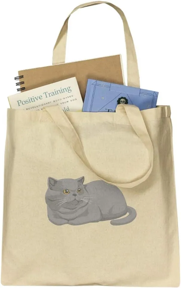 GRAPHICS & MORE Chubby British Short Hair Grey Cat Grocery Travel Reusable Tote Bag