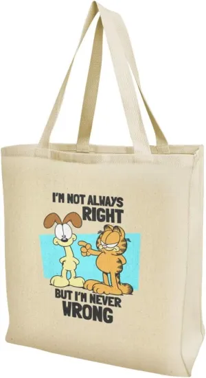 GRAPHICS & MORE Garfield and Odie I'm Never Wrong Grocery Travel Reusable Tote Bag
