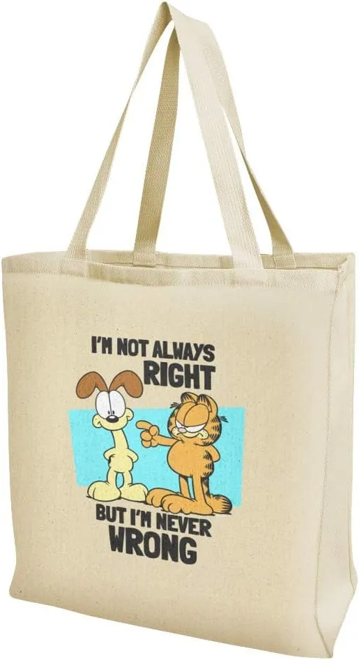 GRAPHICS & MORE Garfield and Odie I'm Never Wrong Grocery Travel Reusable Tote Bag
