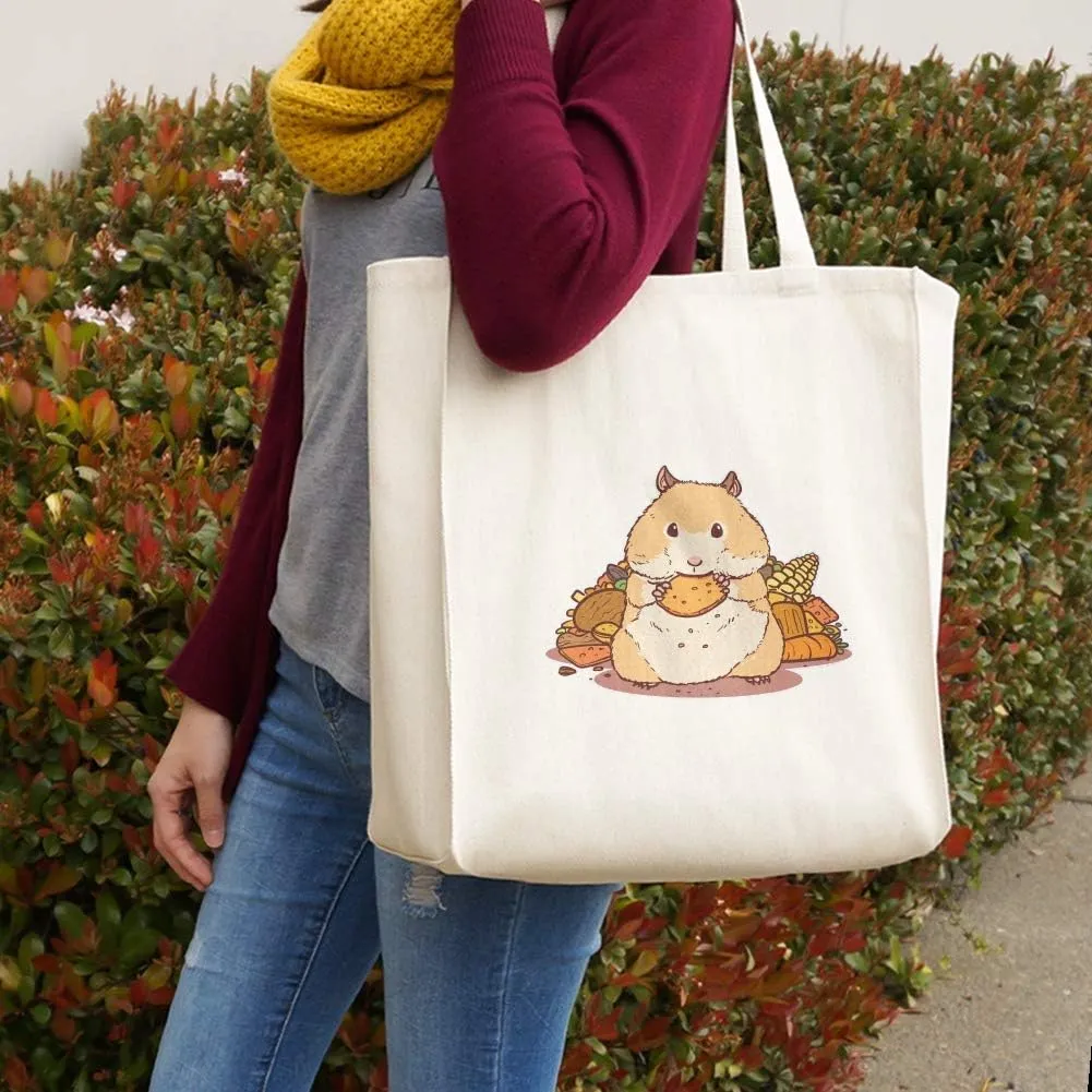 GRAPHICS & MORE Hamster Eating Stash of Food Grocery Travel Reusable Tote Bag