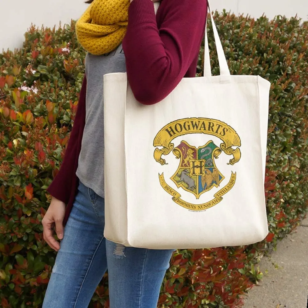 GRAPHICS & MORE Harry Potter Ilustrated Hogwart's Crest Grocery Travel Reusable Tote Bag