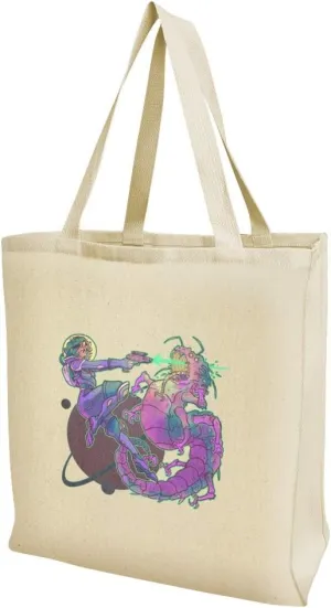 GRAPHICS & MORE Science Fiction Space Woman and Alien Grocery Travel Reusable Tote Bag