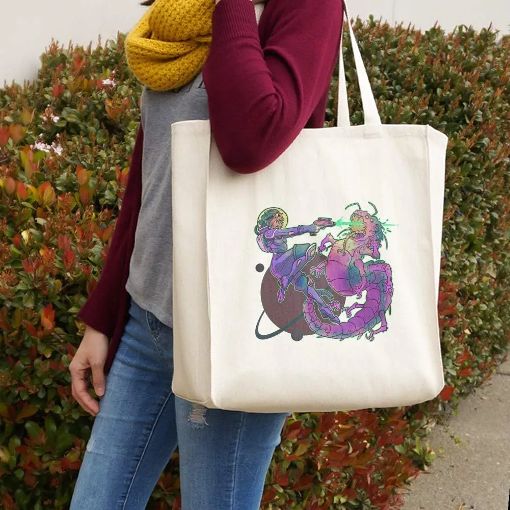 GRAPHICS & MORE Science Fiction Space Woman and Alien Grocery Travel Reusable Tote Bag