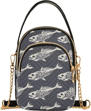 Gray Fish Bone Crossbody Bag for Women Mini Cell Phone Purse Women's Shoulder Handbag