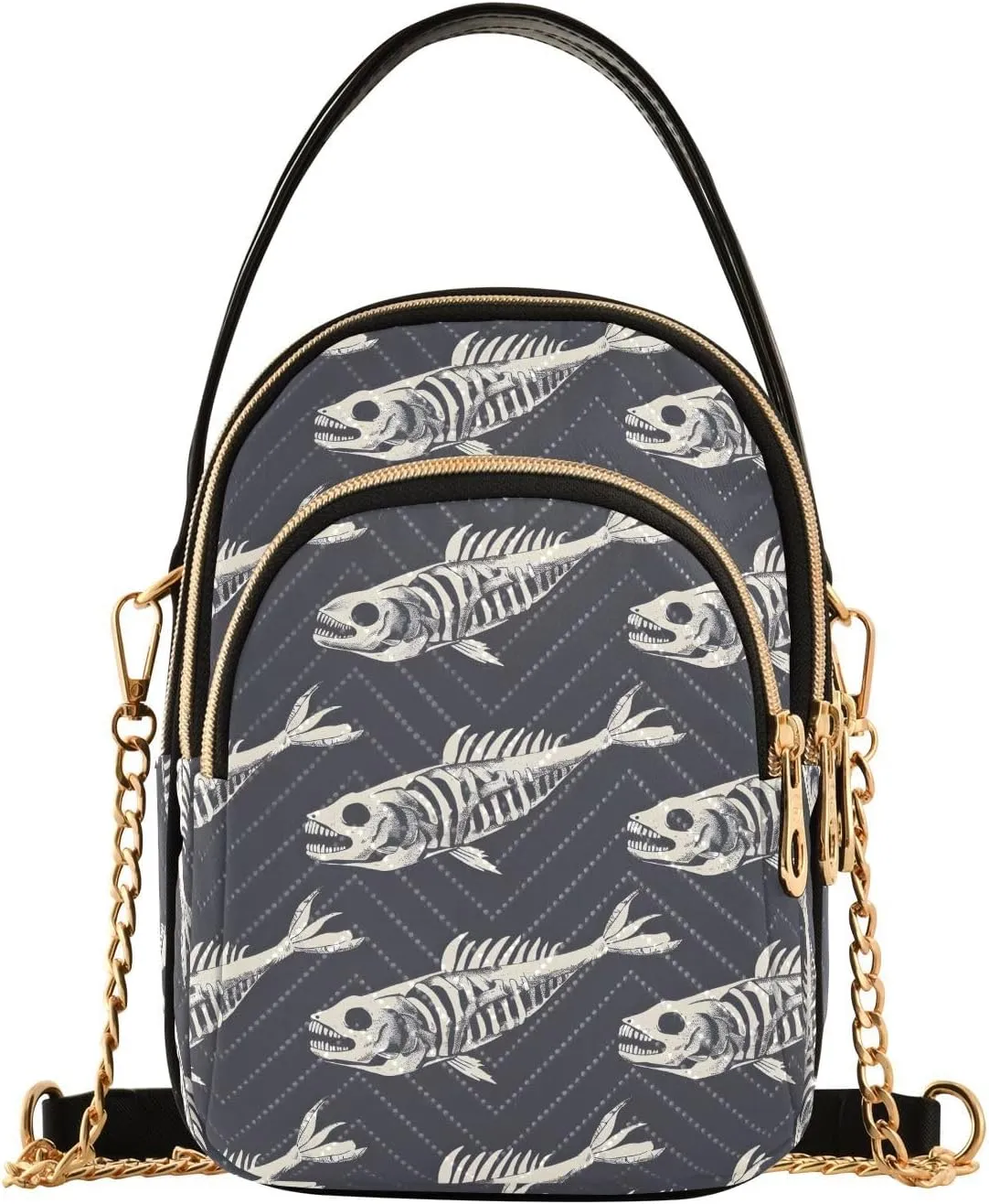 Gray Fish Bone Crossbody Bag for Women Mini Cell Phone Purse Women's Shoulder Handbag