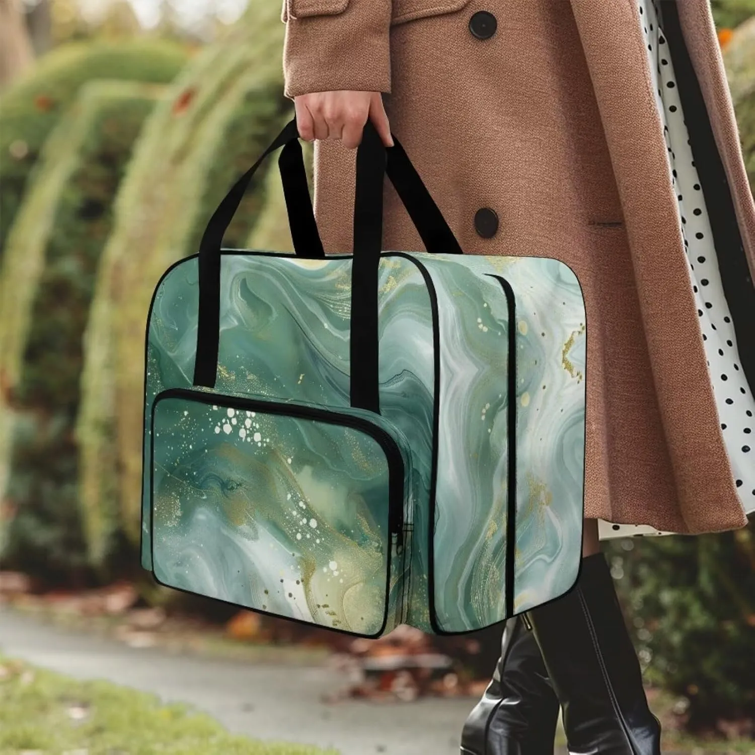 Green Marble Cover for Sewing Machine Portable Sewing Machine Handbag Sewing Machine Sorting Bag Tote Bag for Sewing Machine Bag for Most Standard Sewing Machine