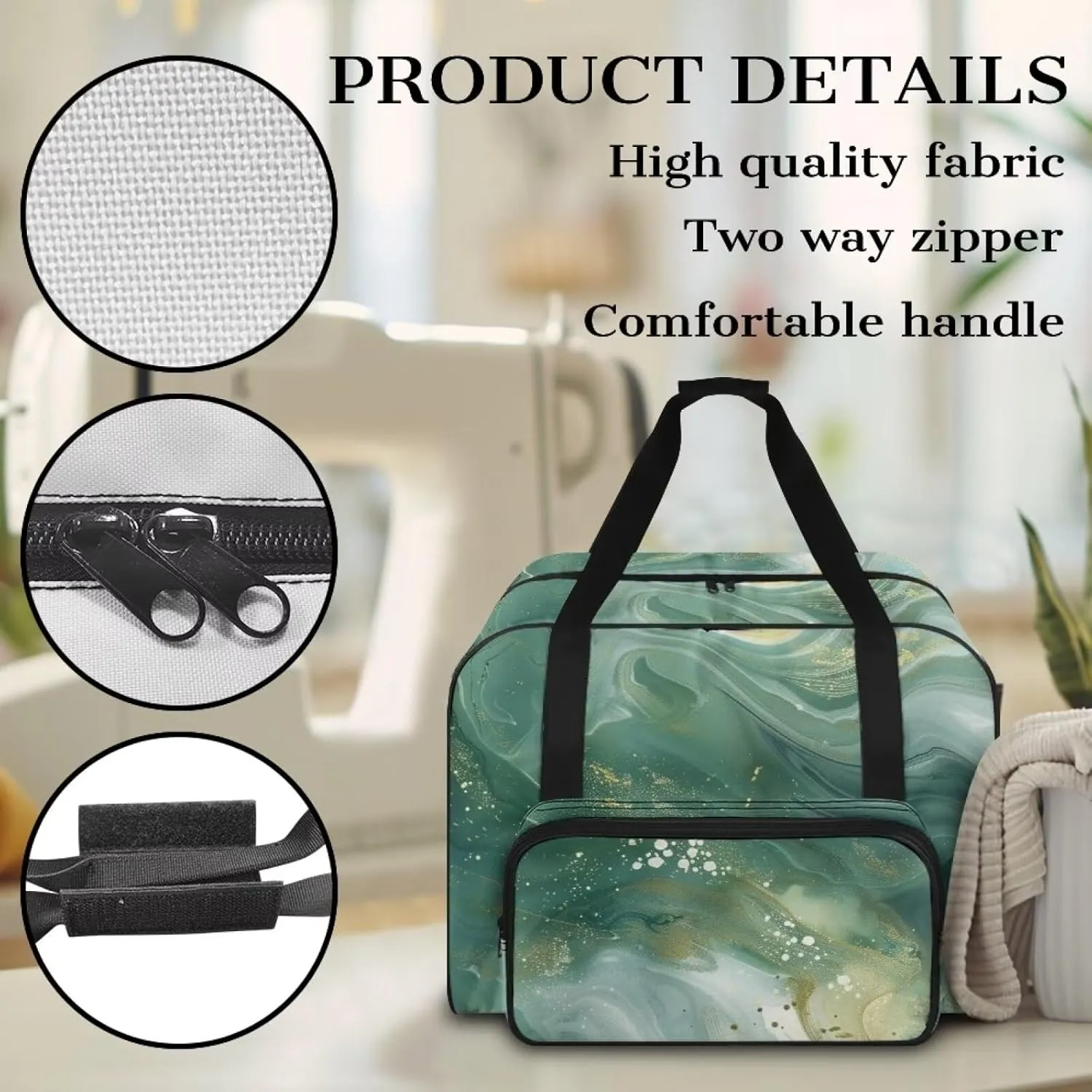 Green Marble Cover for Sewing Machine Portable Sewing Machine Handbag Sewing Machine Sorting Bag Tote Bag for Sewing Machine Bag for Most Standard Sewing Machine