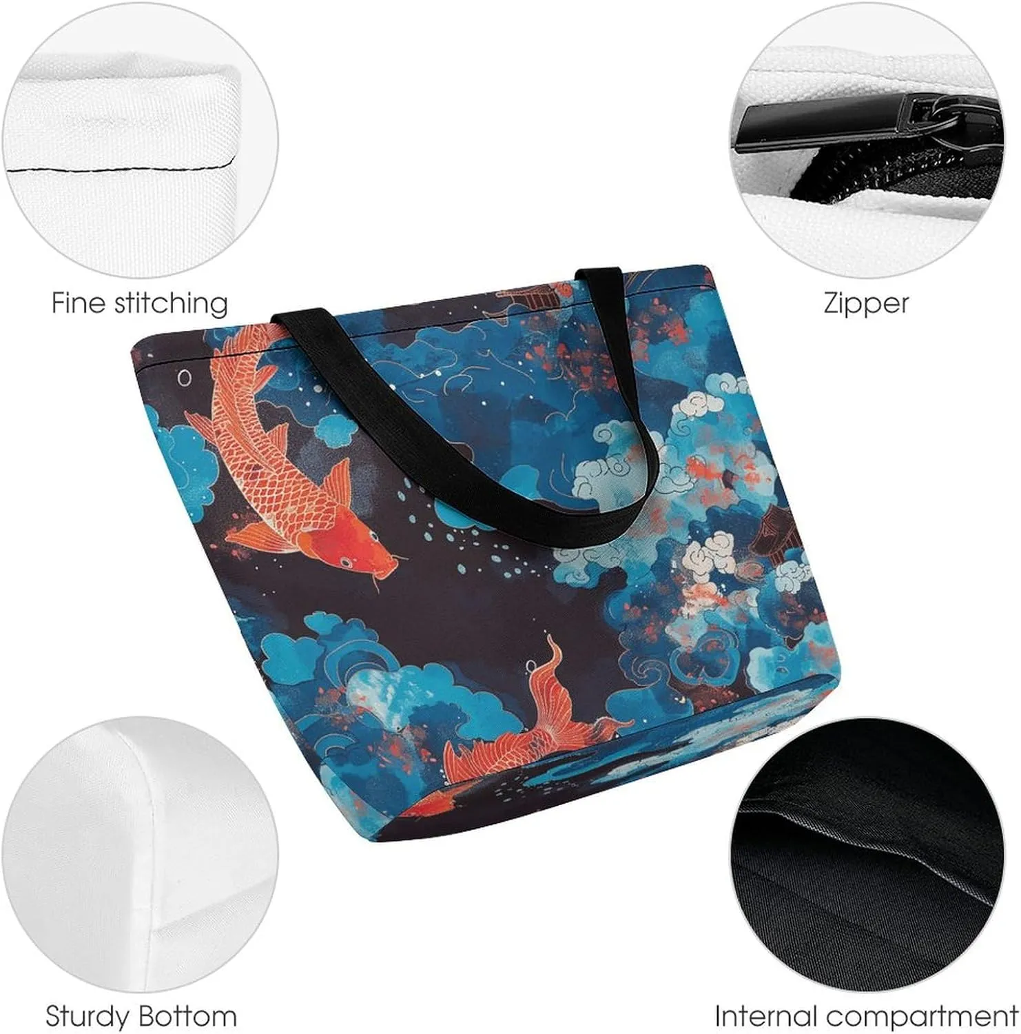 Grocery Bag Reusable Tote Bag Foldable Black Dog in The Field Shopping Bag Handbag Washable Shoulder Bag for Travel