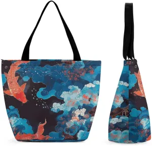 Grocery Bag Reusable Tote Bag Foldable Black Dog in The Field Shopping Bag Handbag Washable Shoulder Bag for Travel