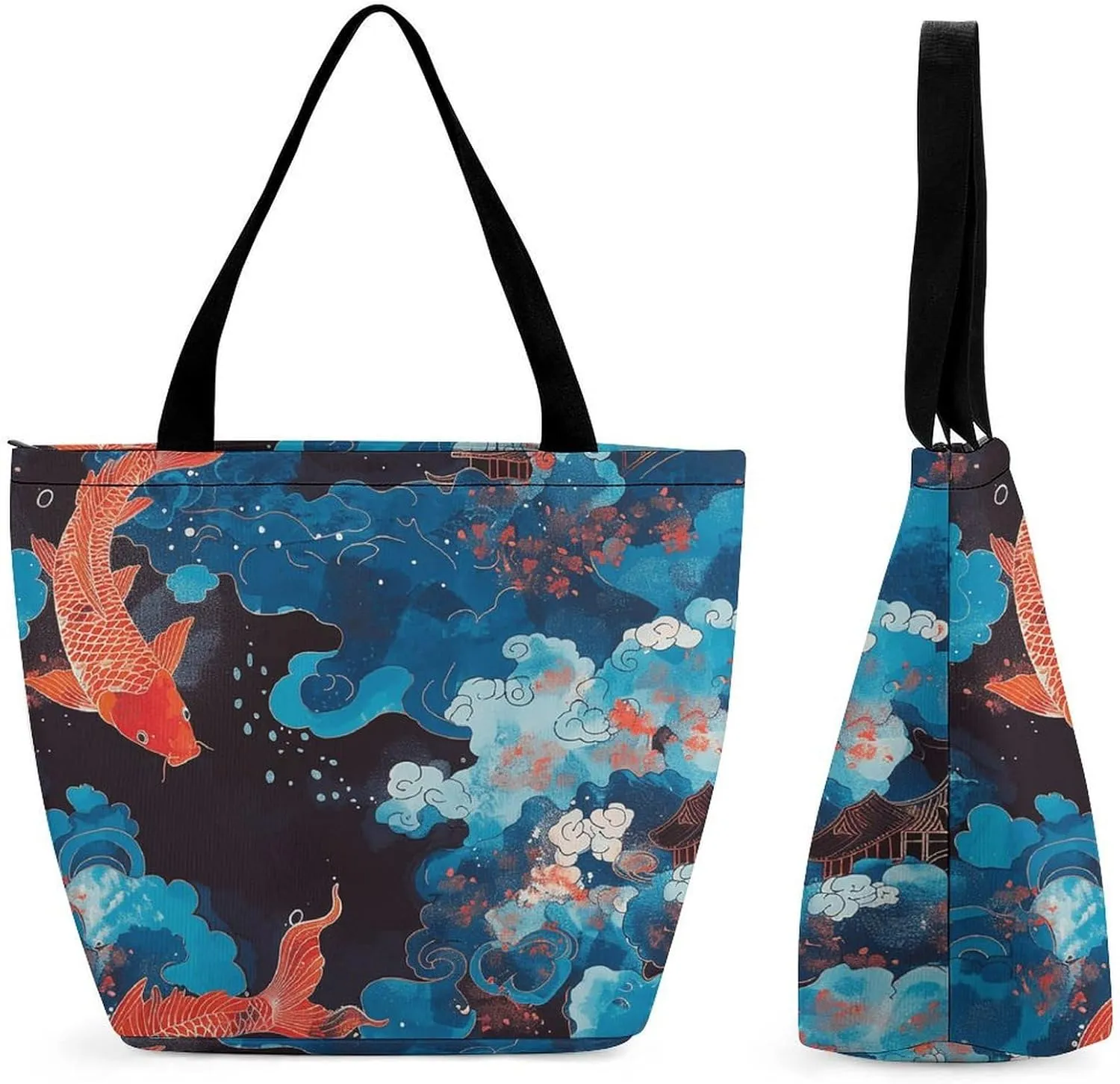 Grocery Bag Reusable Tote Bag Foldable Black Dog in The Field Shopping Bag Handbag Washable Shoulder Bag for Travel
