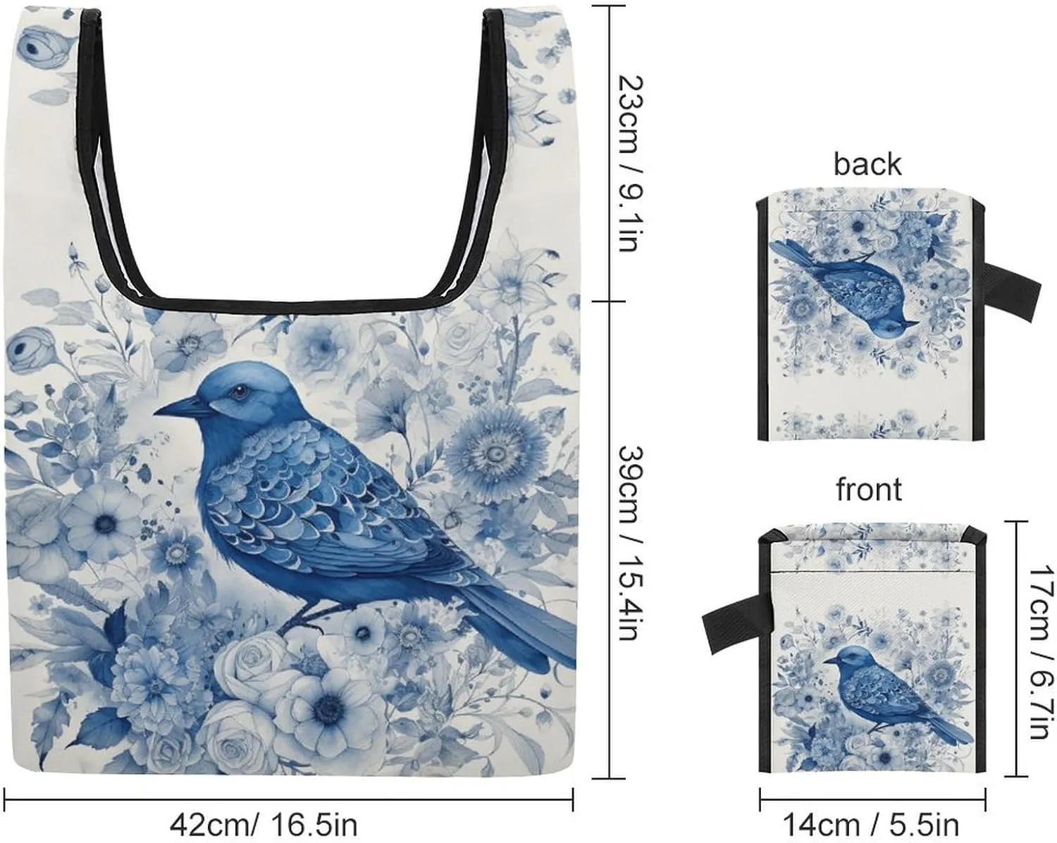 Grocery Bag Reusable Tote Bag Foldable Bluebird And Flowers Shopping Bag Handbag Washable Shoulder Bag for Travel