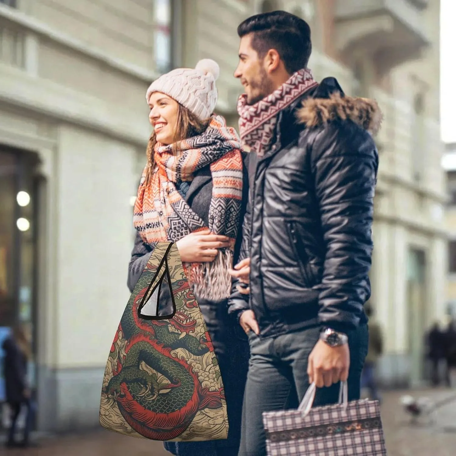 Grocery Bag Reusable Tote Bag Foldable Fish And Umbrella Shopping Bag Handbag Washable Shoulder Bag for Travel
