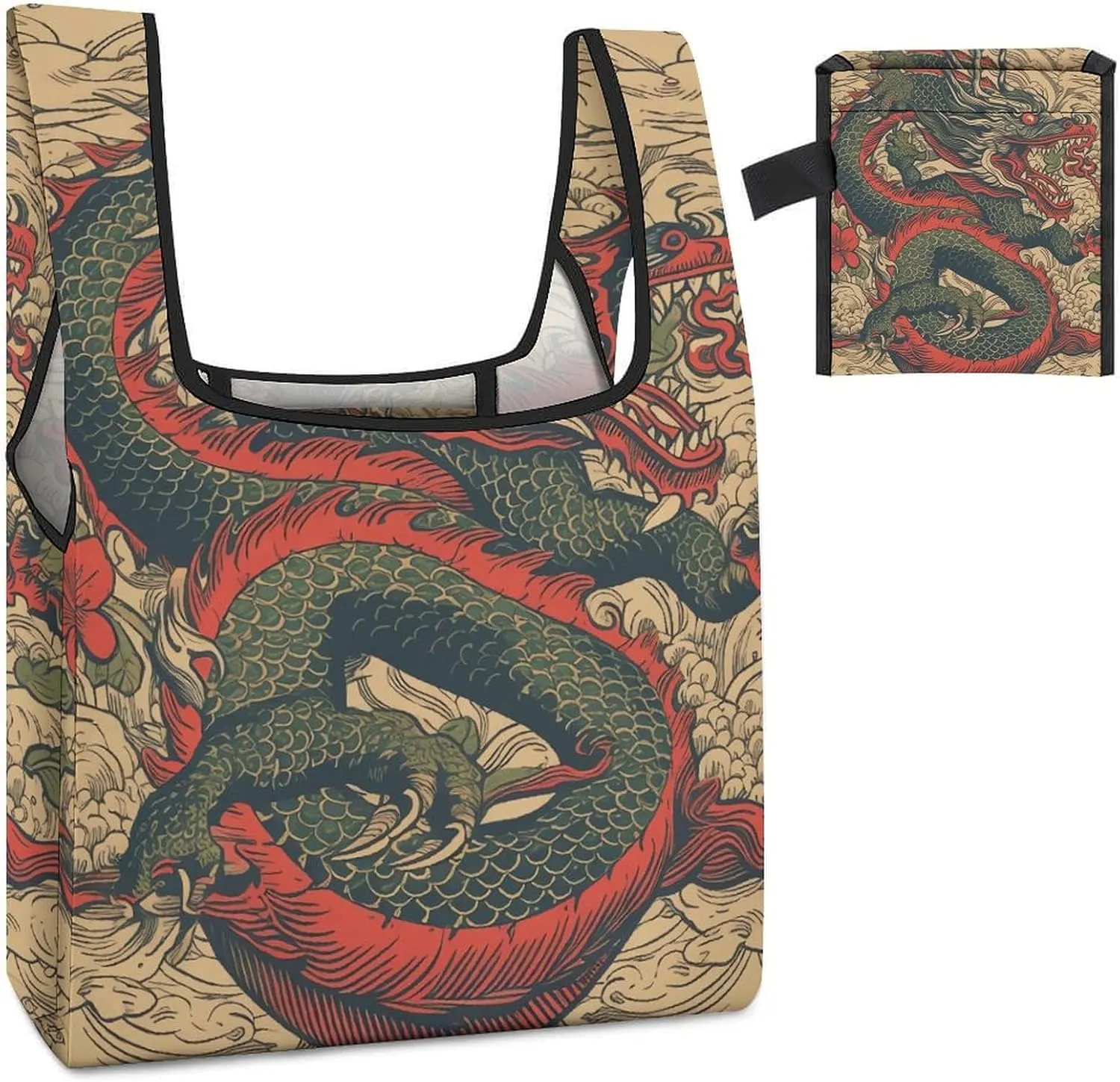 Grocery Bag Reusable Tote Bag Foldable Fish And Umbrella Shopping Bag Handbag Washable Shoulder Bag for Travel