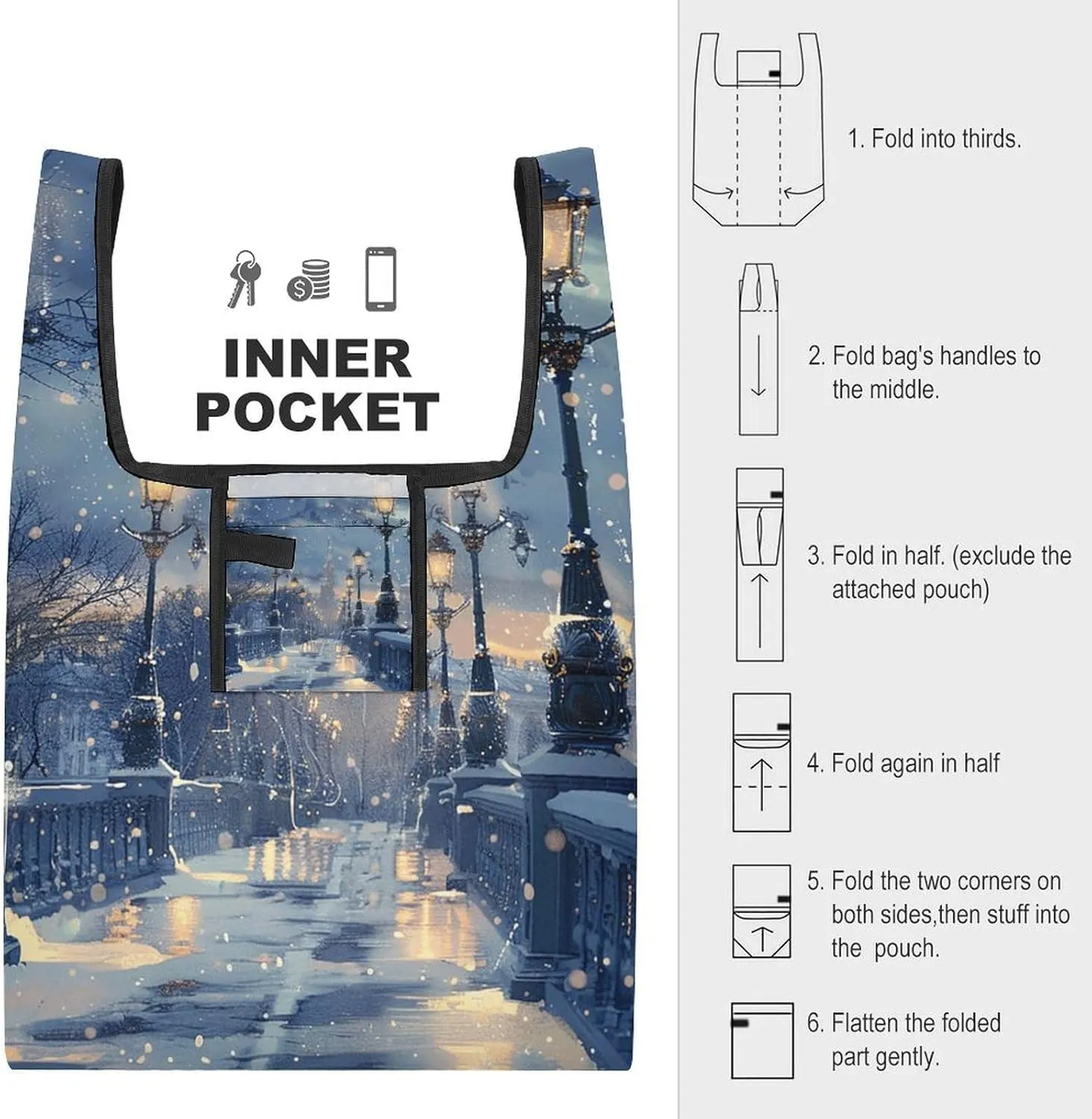 Grocery Bag Reusable Tote Bag Foldable Fish And Umbrella Shopping Bag Handbag Washable Shoulder Bag for Travel