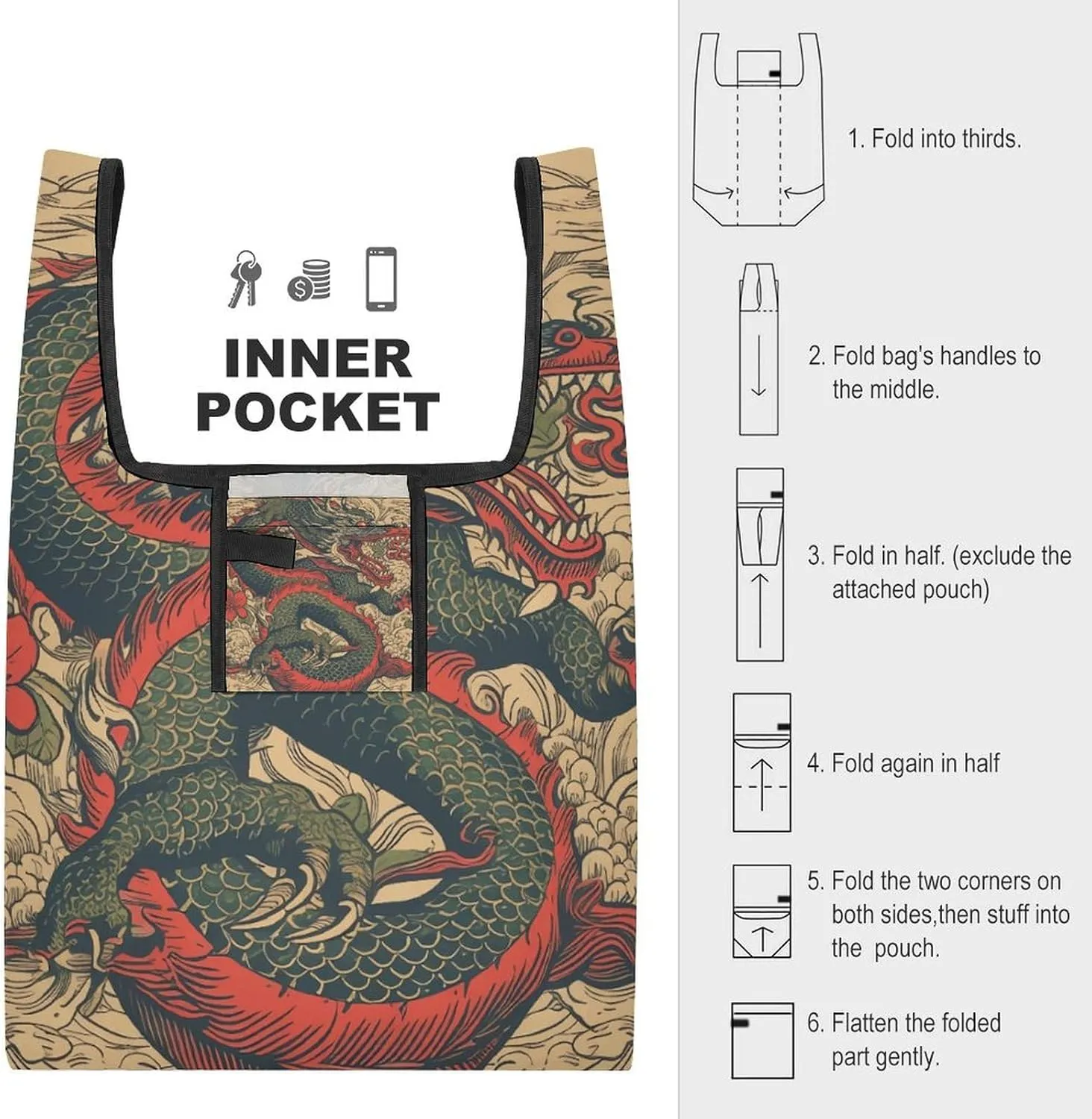 Grocery Bag Reusable Tote Bag Foldable Fish And Umbrella Shopping Bag Handbag Washable Shoulder Bag for Travel
