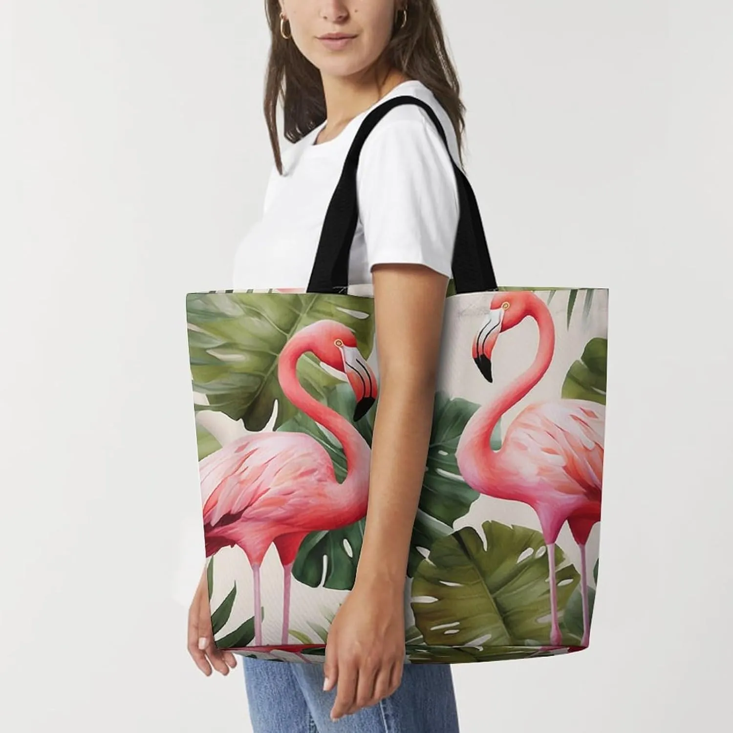 Grocery Bag Reusable Tote Bag Foldable Handmade Red Love Heart Shopping Bag Handbag Washable Shoulder Bag for Travel