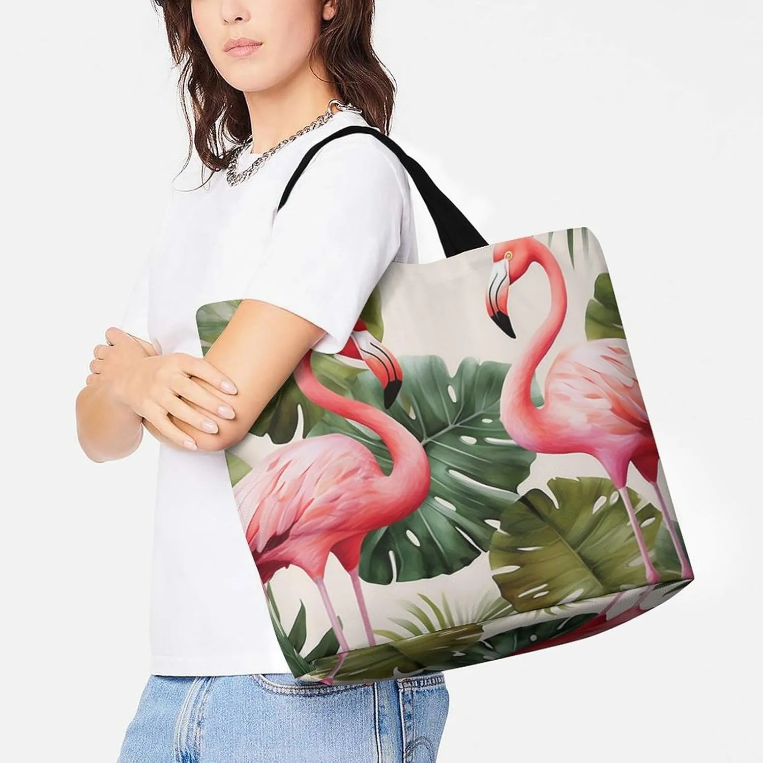 Grocery Bag Reusable Tote Bag Foldable Handmade Red Love Heart Shopping Bag Handbag Washable Shoulder Bag for Travel