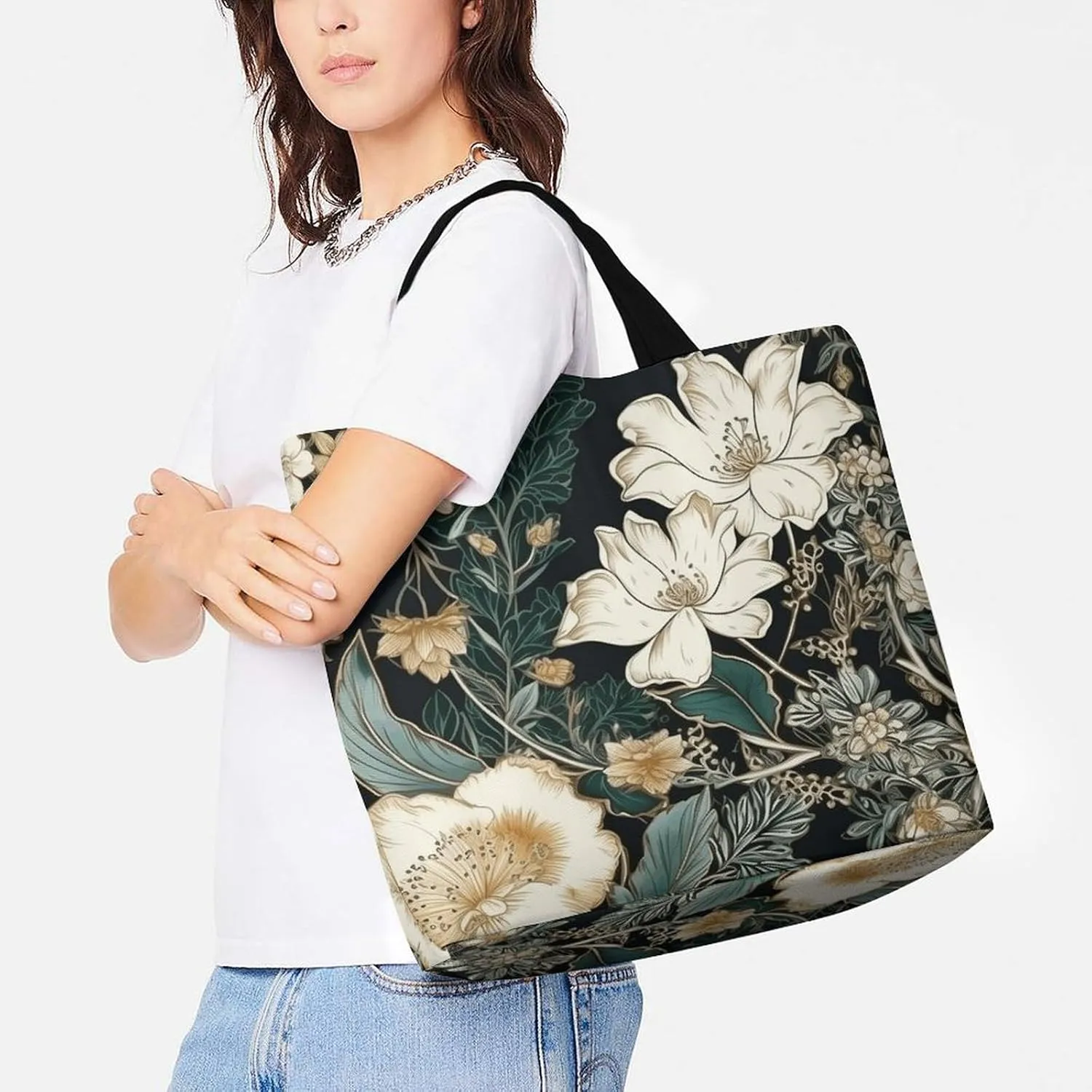 Grocery Bag Reusable Tote Bag Foldable Two Cranes Painting Shopping Bag Handbag Washable Shoulder Bag for Travel