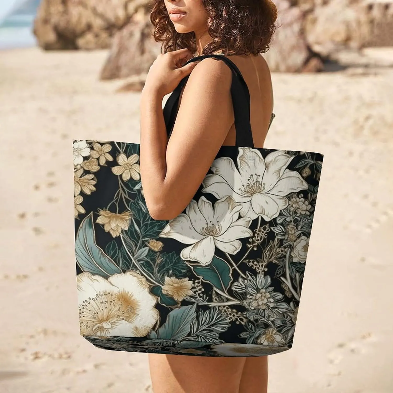 Grocery Bag Reusable Tote Bag Foldable Two Cranes Painting Shopping Bag Handbag Washable Shoulder Bag for Travel