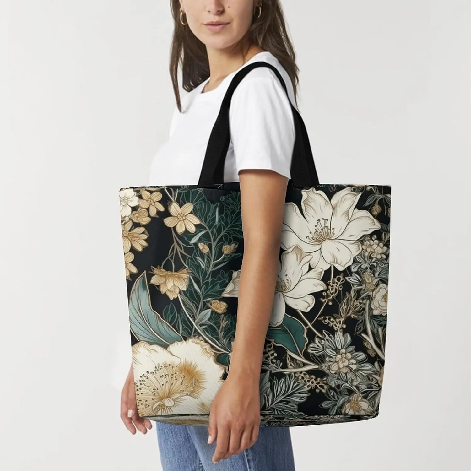 Grocery Bag Reusable Tote Bag Foldable Two Cranes Painting Shopping Bag Handbag Washable Shoulder Bag for Travel