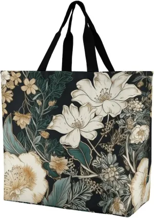 Grocery Bag Reusable Tote Bag Foldable Two Cranes Painting Shopping Bag Handbag Washable Shoulder Bag for Travel