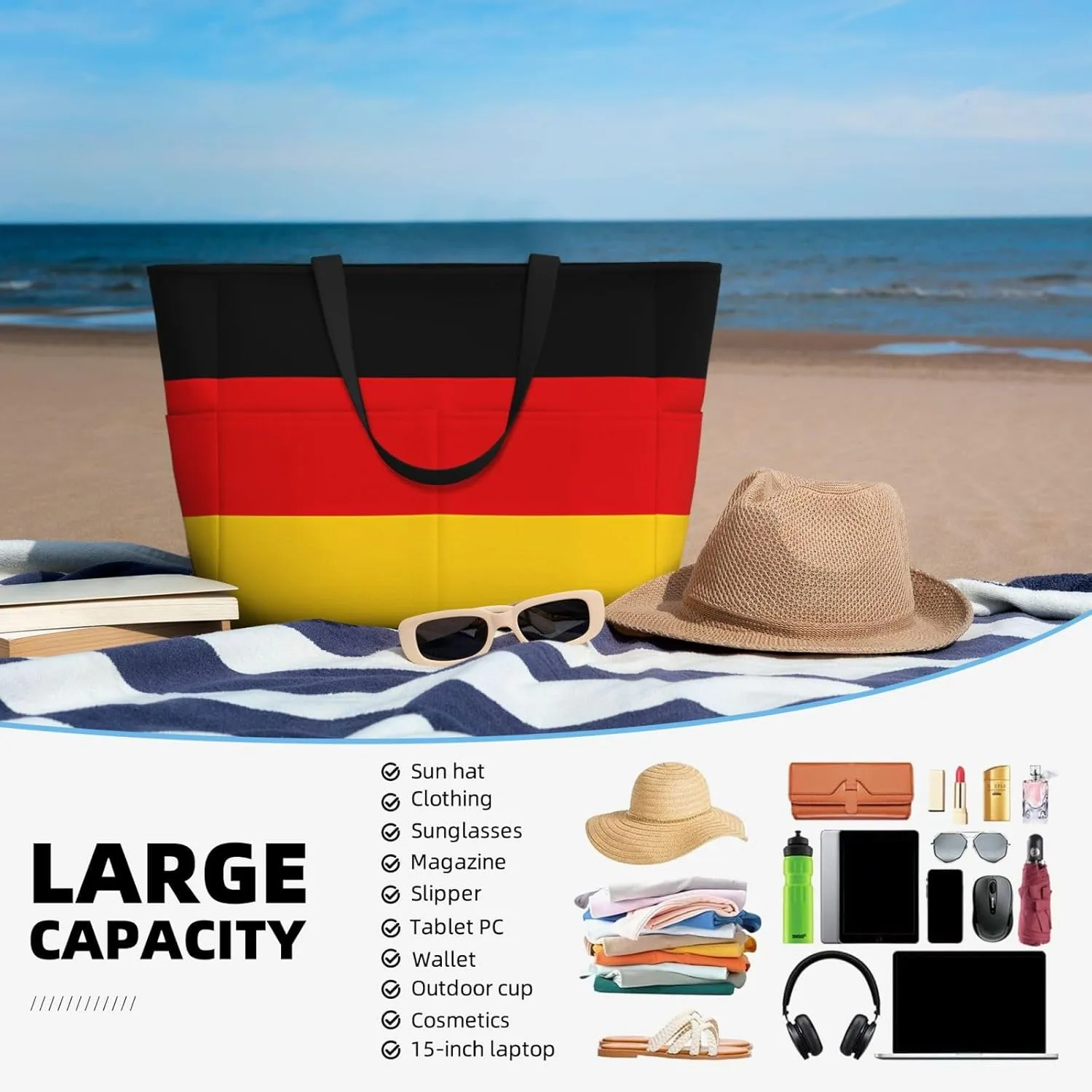 Guam Island Flag Women Large Beach Bag Travel Weekender Foldable Tote Bag for Pool Beach Vacation Gym