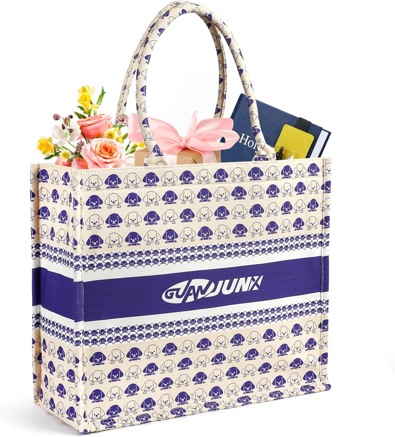 GUANJUNX Tote Bag Women Book Large Capacity Handbag with Lovely Dog Full Printing Design 5 Internal Space for Multi Organizes