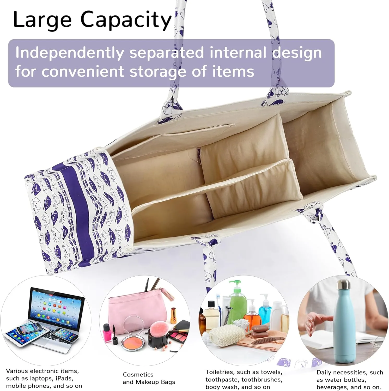 GUANJUNX Tote Bag Women Book Large Capacity Handbag with Lovely Dog Full Printing Design 5 Internal Space for Multi Organizes