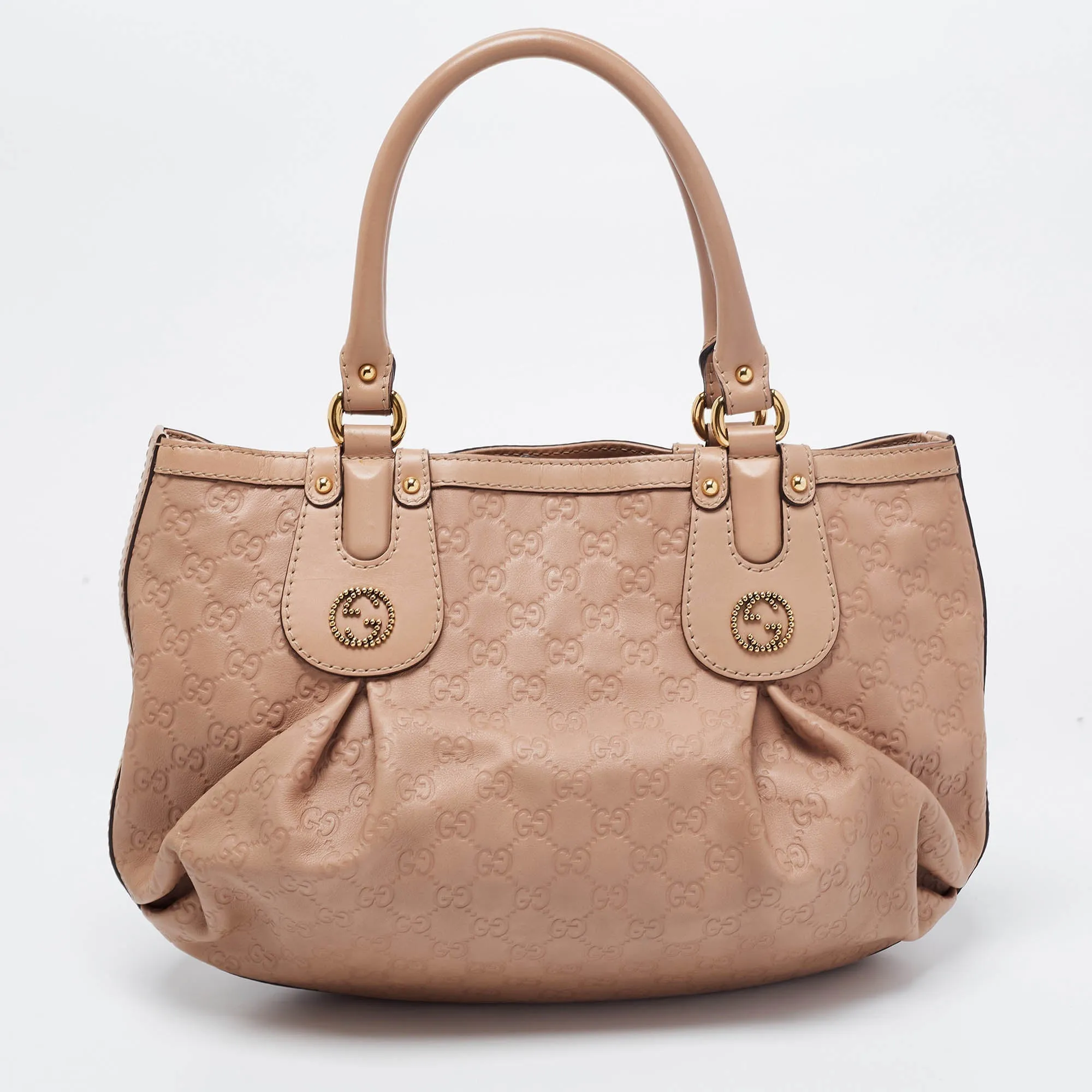 Gucci Beige Guccissima Leather Scarlett Stud Interlocking G Hobo