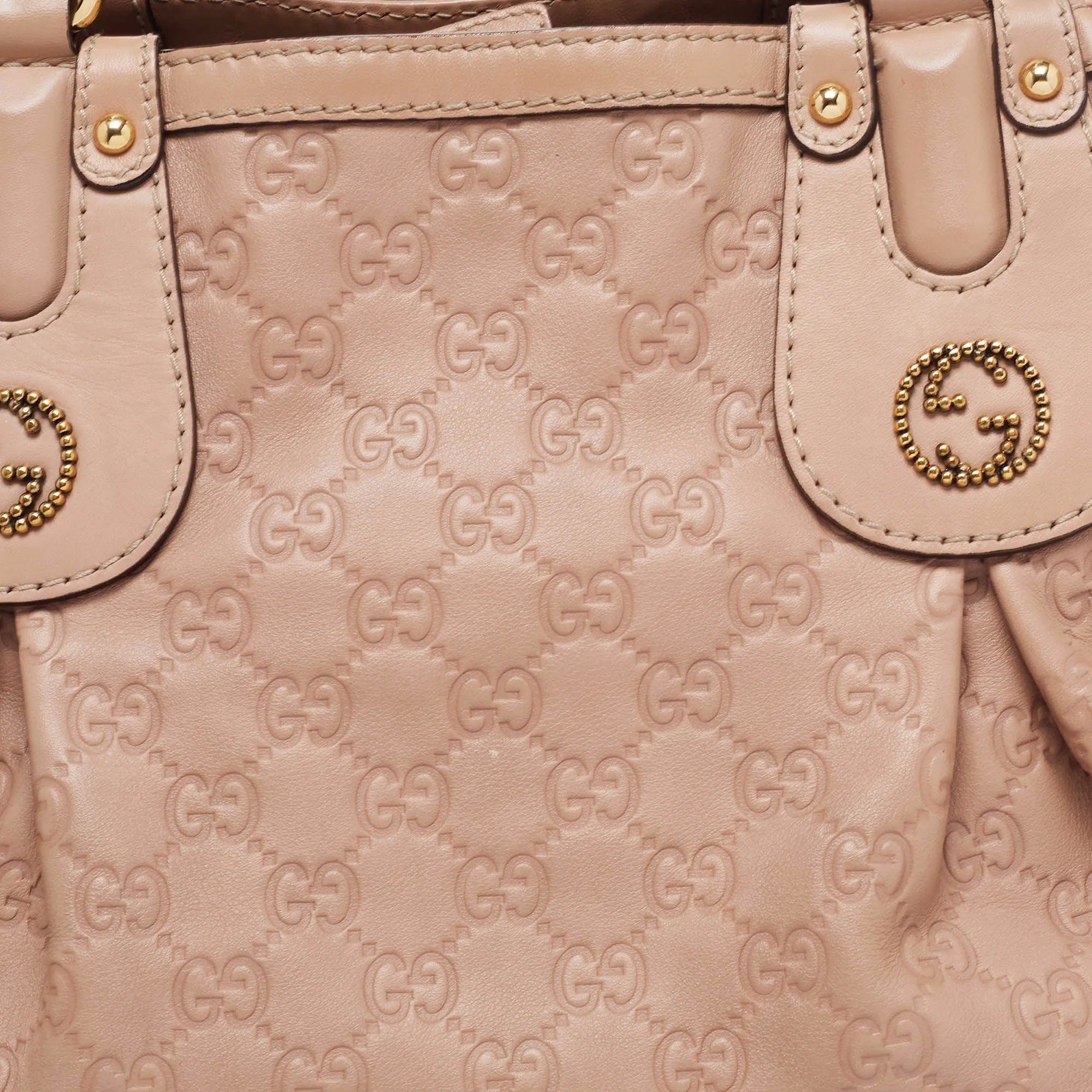Gucci Beige Guccissima Leather Scarlett Stud Interlocking G Hobo