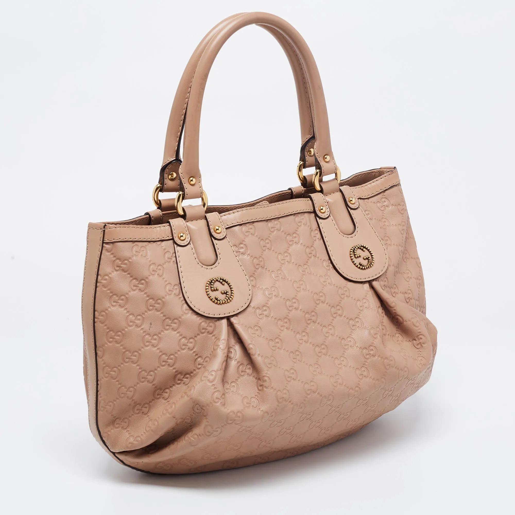Gucci Beige Guccissima Leather Scarlett Stud Interlocking G Hobo