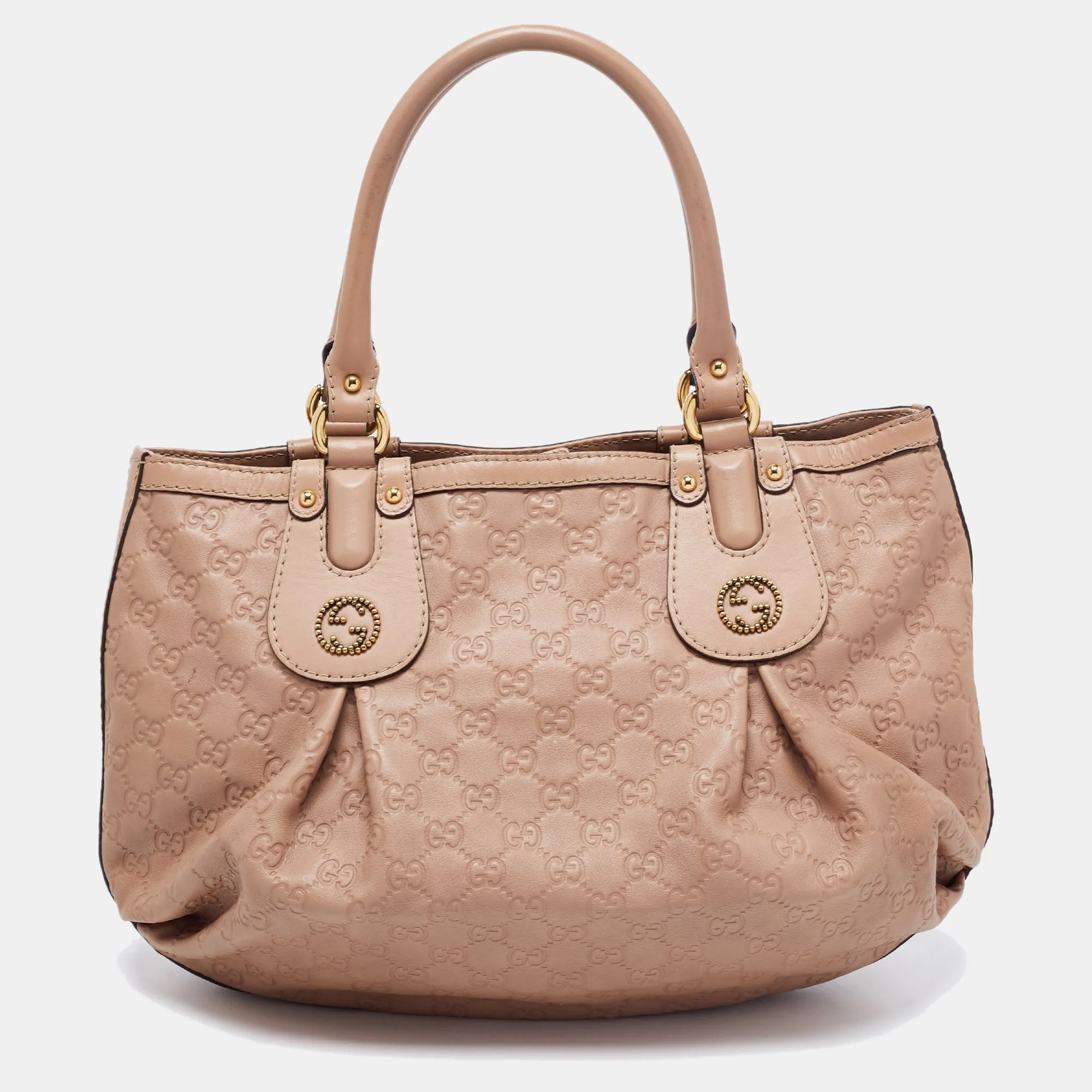Gucci Beige Guccissima Leather Scarlett Stud Interlocking G Hobo