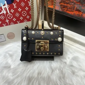 Gucci Black Padlock Shoulder Bag Studded Medium
