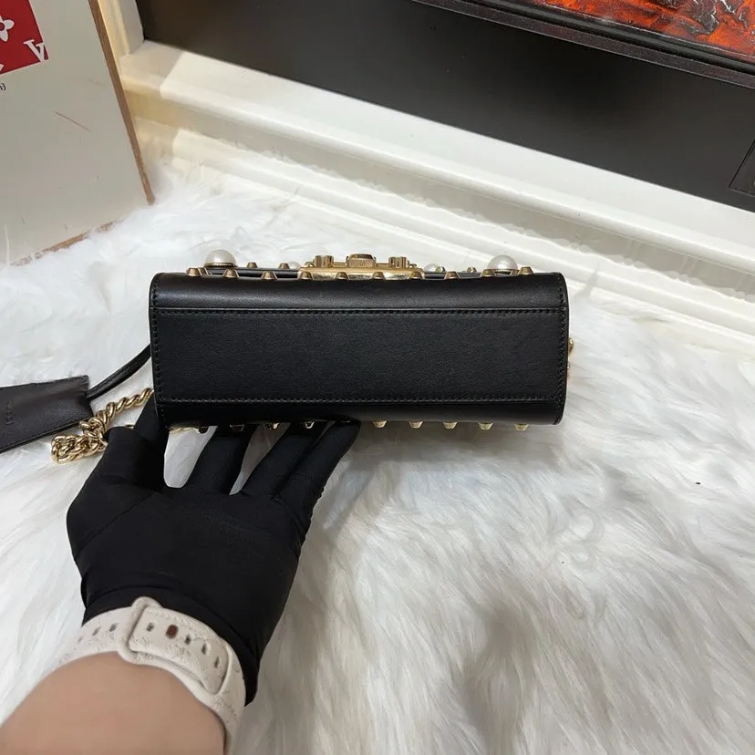 Gucci Black Padlock Shoulder Bag Studded Medium