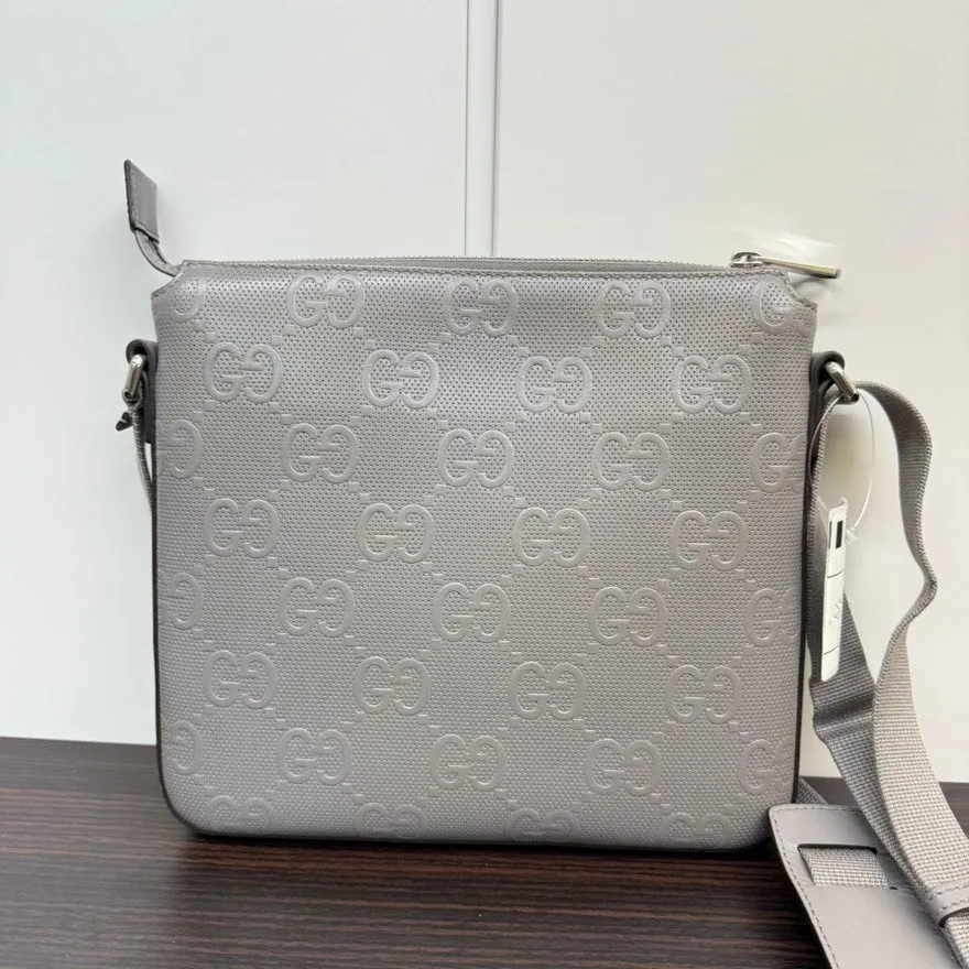Gucci GG Leather Crossbody Bag in Light Gray