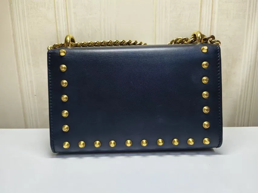 Gucci Padlock Black Leather Pearl Studded Shoulder Bag Medium