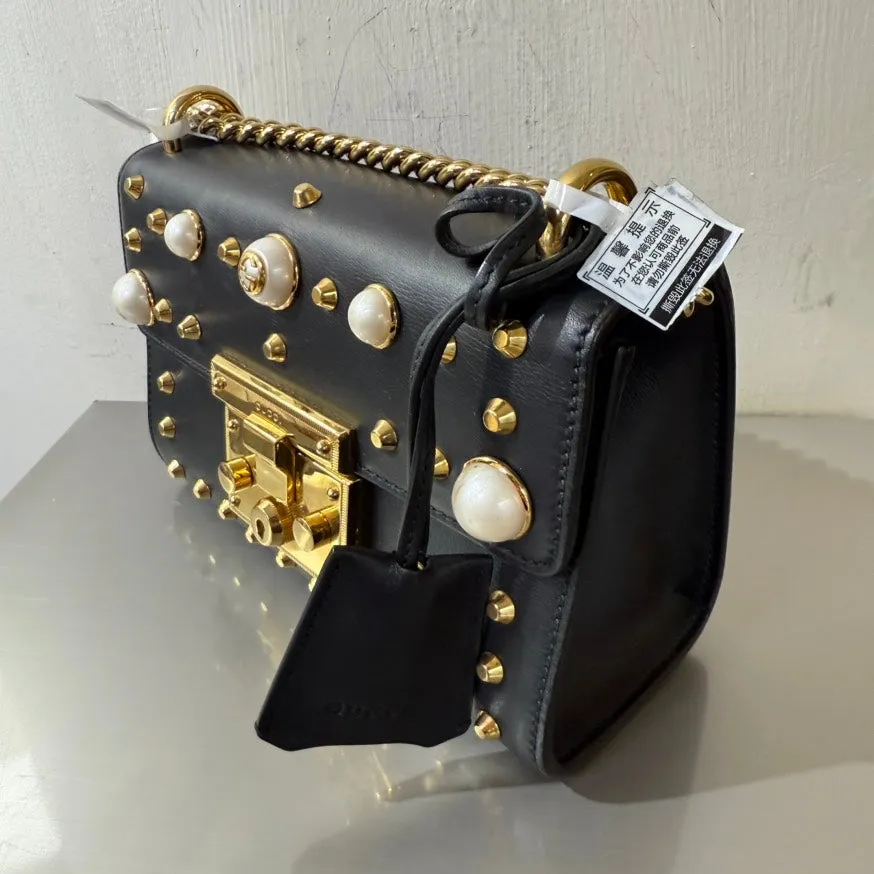 Gucci Padlock Pearl Black Leather Chain Bag