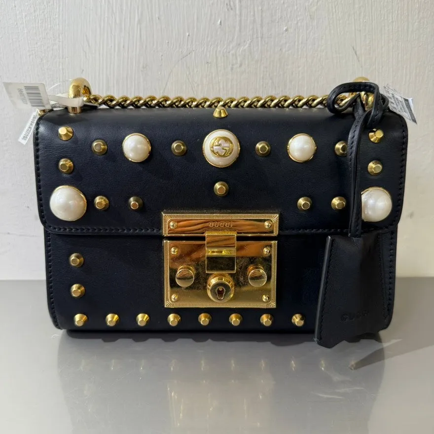 Gucci Padlock Pearl Black Leather Chain Bag