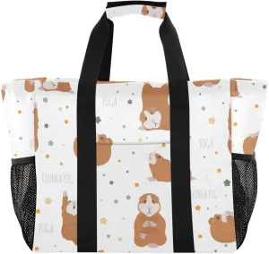 Guinea Pig Yoga Poses and Exercises Pattern Beach Tote Pool Bags for Women Ladies Large Waterproof Gym Tote Carry On Bag for Weekender Swim Gym Shopping Travel Daily Bag