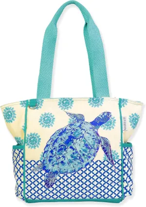 Guy Harvey Jewel And Gem Aqua Turtle Medium Shoulder Tote Bag