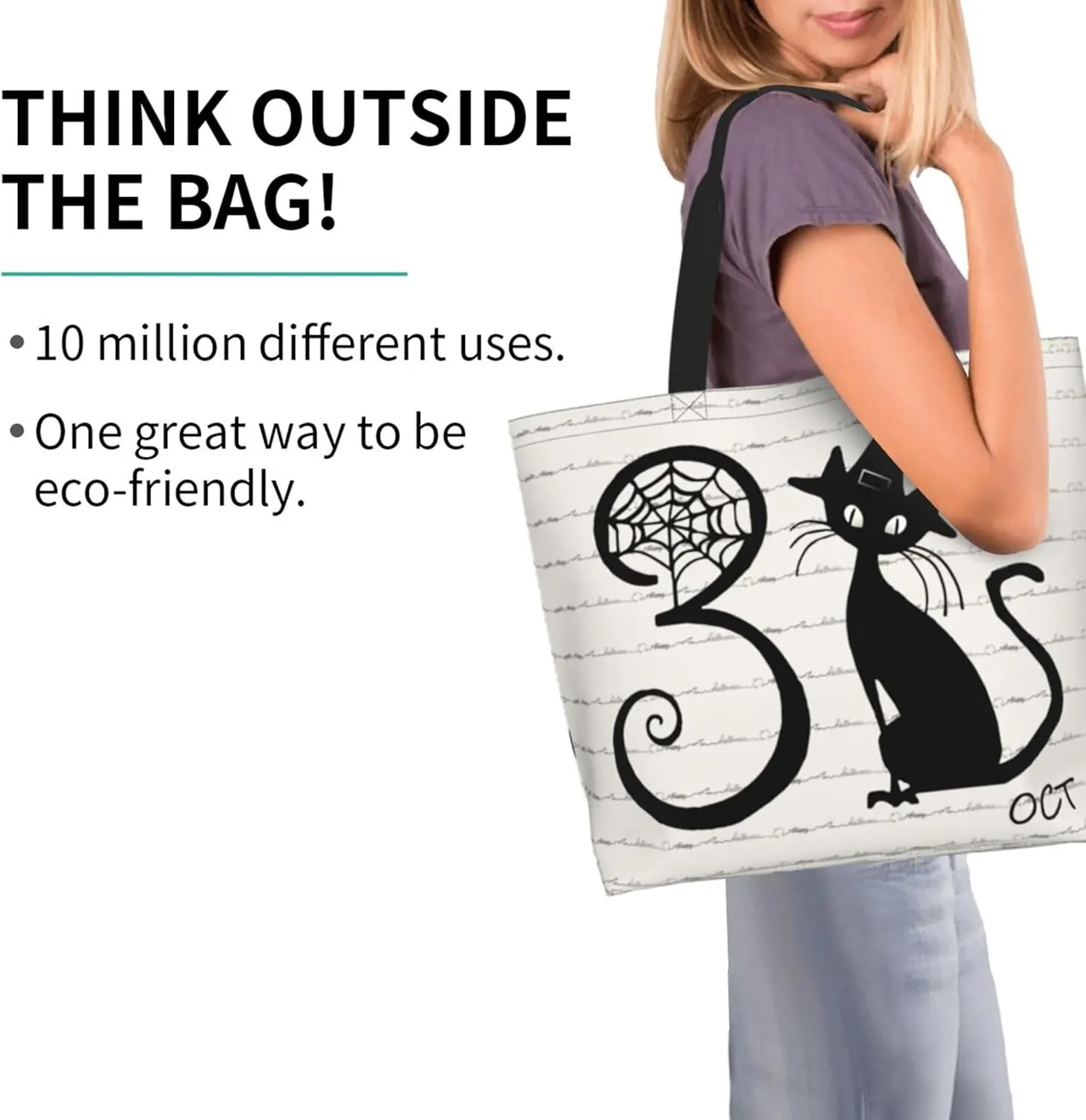 Halloween Women Travel Tote Bag With Zipper - Large Beach Work Handbag Purse