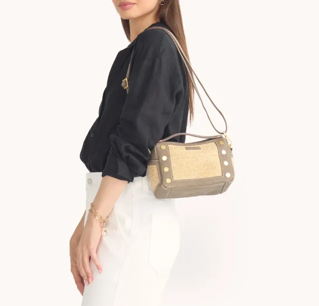 Hammitt Evan Small Crossbody in Pewter Raffia