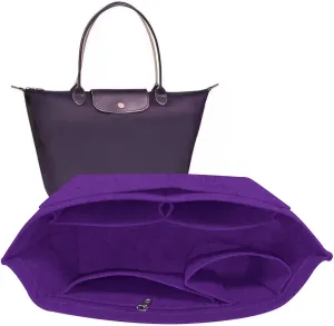 Handbag Organizer Bag Organizer Insert for Longchamp Bag,Purse Organizer Insert with Divider Pocket and Zipper Inner for le pliage Tote (Beige,Large)