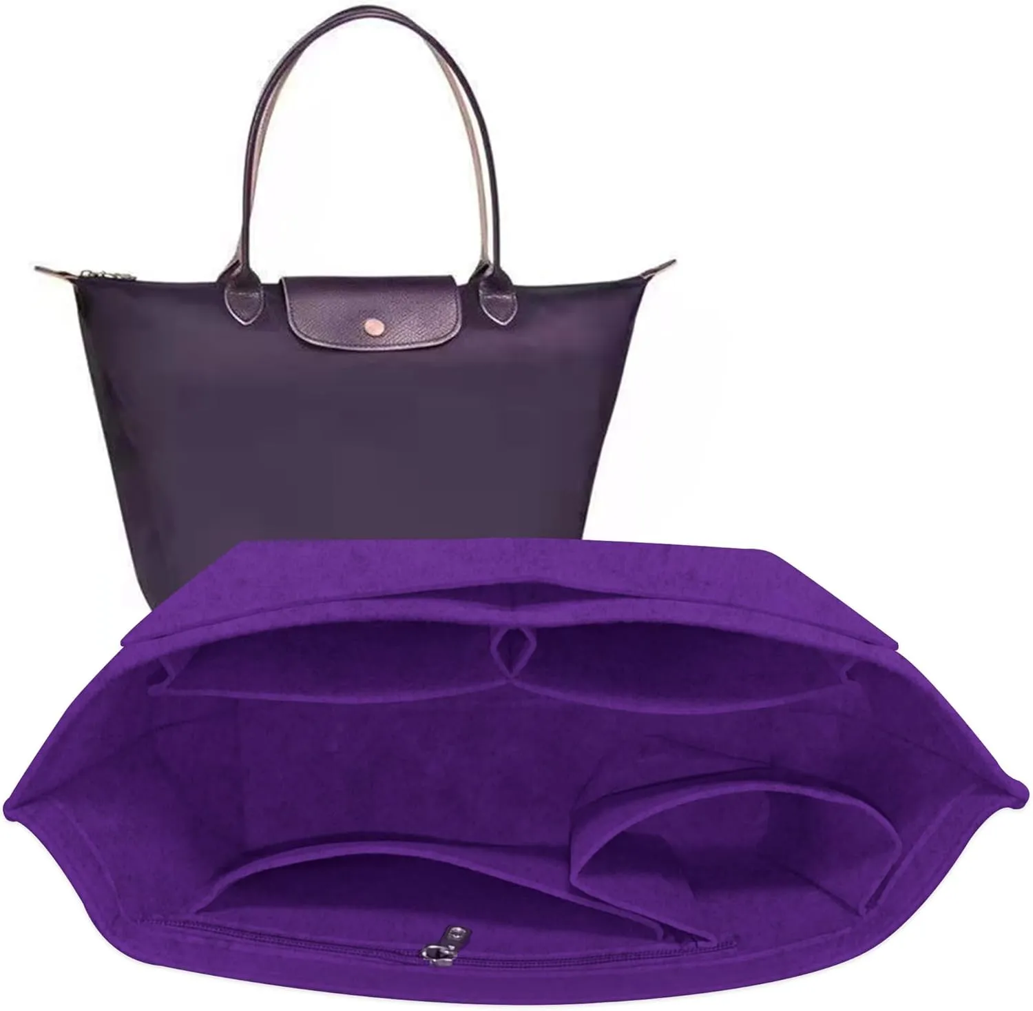 Handbag Organizer Bag Organizer Insert for Longchamp Bag,Purse Organizer Insert with Divider Pocket and Zipper Inner for le pliage Tote (Beige,Large)