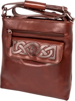 Handmade 100% Genuine Leather Crossbody Travel Handbag for Women, Embossed Irish Celtic Knot, Imported, Handmade in Ireland