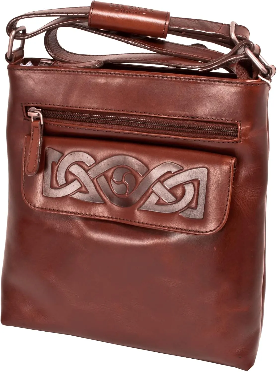 Handmade 100% Genuine Leather Crossbody Travel Handbag for Women, Embossed Irish Celtic Knot, Imported, Handmade in Ireland